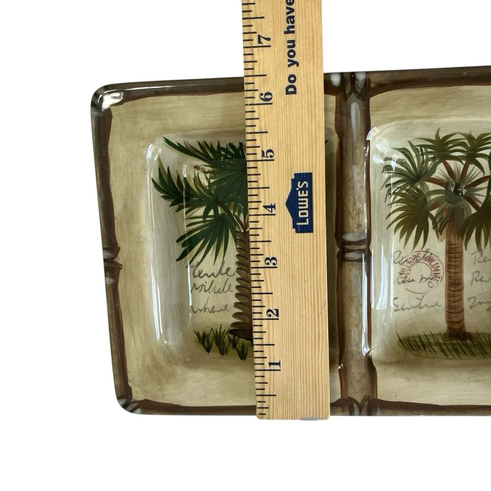 Tabletops Unlimited Bora Bora‎ 4 Section Snacks Tray Palm Tree Hand Painted
